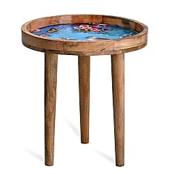 Mango Wood Floral Design Coffee Table (Size 45 x 45 cm) Flat Packed - Pink & White