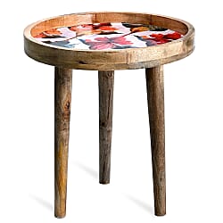 Mango Wood Floral Design Coffee Table (Size 45 x 45 cm) Flat Packed - Pink & White