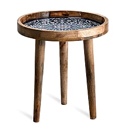 Mango Wood Floral Design Coffee Table (Size 45 x 45 cm) Flat Packed - Pink & White