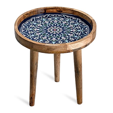 Mango Wood Enamelled Coffee Table (Size 45 x 45 cm) Flat Packed - Blue