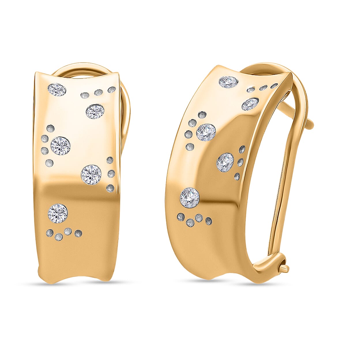 Luxuriant Diamond Lab Grown Diamond (SI-GH) Omega Clip Earrings in Vermeil Yellow Gold Plated Sterling Silver