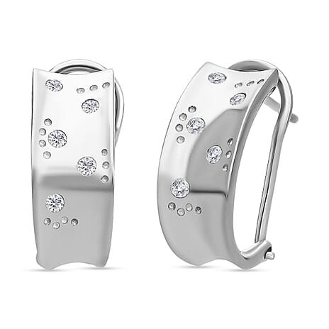 Luxuriant Diamond Lab Grown Diamond (SI-GH) Omega Clip Earrings in Platinum Overlay Sterling Silver