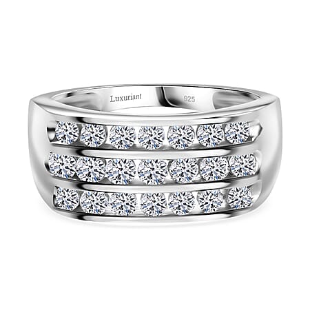 LUXURIANT 1 Ct. Lab Grown Diamond Three Rows Ring in Platinum Overlay Sterling Silver LUXURIANT 1 Ct. Lab Grown Diamond Three Rows Ring in Platinum Overlay Sterling Silver