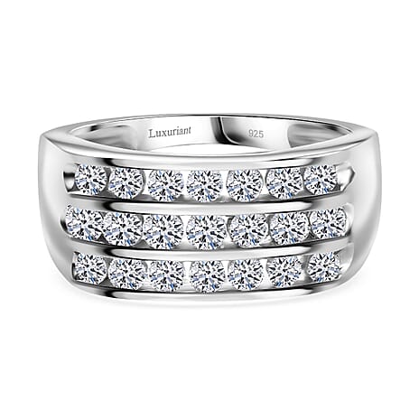 Luxuriant Diamond Three Rows Lab Grown Diamond (SI-G-H) Ring in Rhodium Overlay Sterling Silver 1.00 Ct.