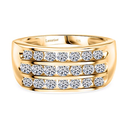 LUXURIANT 1 Ct. Lab Grown Diamond Three Row Ring in Vermeil Yellow Gold Plated Sterling Silver (SI-G-H)
