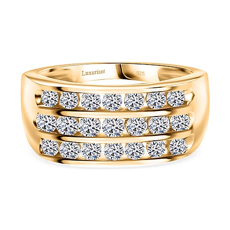Luxuriant Diamond Three Rows Lab Grown Diamond (SI-G-H) Ring in Vermeil Yellow Gold Plated Sterling Silver 1.00 Ct.