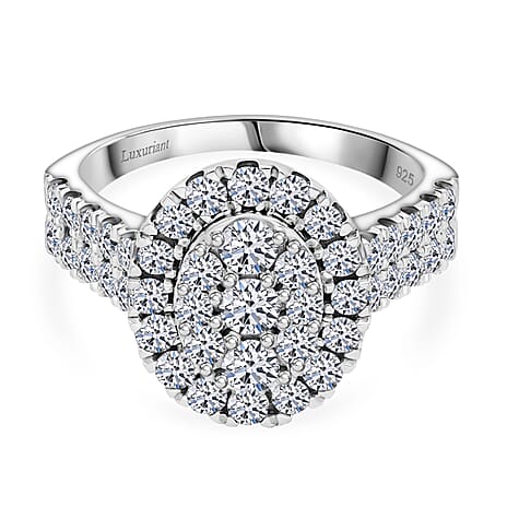 Luxuriant Diamond Lab Grown Diamond Fancy Ring in Rhodium OverlaySterling Silver  1.498  Ct.