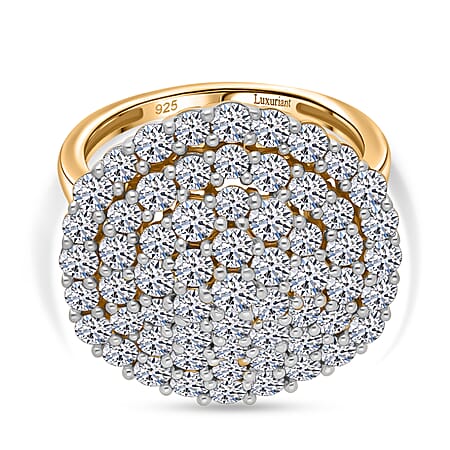 LUXURIANT 3 Ct. Lab Grown Cluster Diamond Ring in Vermeil Yellow Gold Plated Sterling Silver SGL Certified (VS-EF)