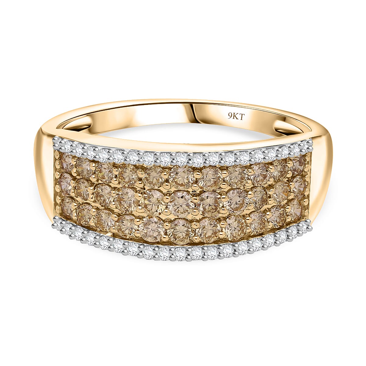 SGL Certified 9K Yellow Gold Vivid Natural Yellow Diamond (SI-I1) & White Diamond Ring 1.00 Ct.