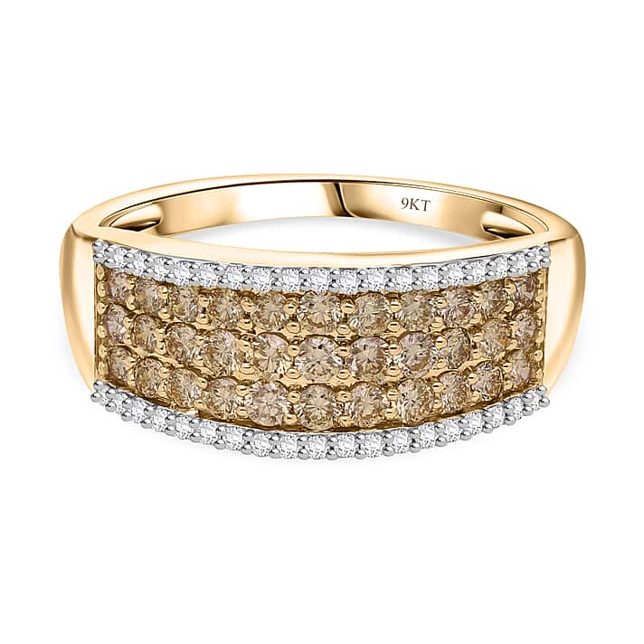SGL Certified 9K Yellow Gold Vivid Natural Yellow Diamond (SI-I1) & White Diamond Ring 1.00 Ct.
