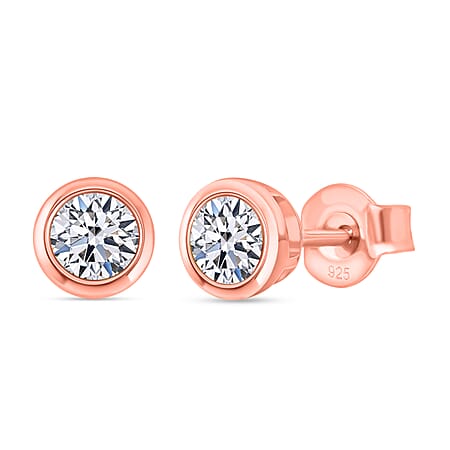 LUXURIANT 0.50 Ct. Bezel-Set Lab Grown Diamond Earring with Push Back in Vermeil Rose Gold Plated Sterling Silver, SGL Certified LUXURIANT 0.50 Ct. Bezel-Set Lab Grown Diamond Earring with Push Back in Vermeil Rose Gold Plated Sterling Silver, SGL Certified