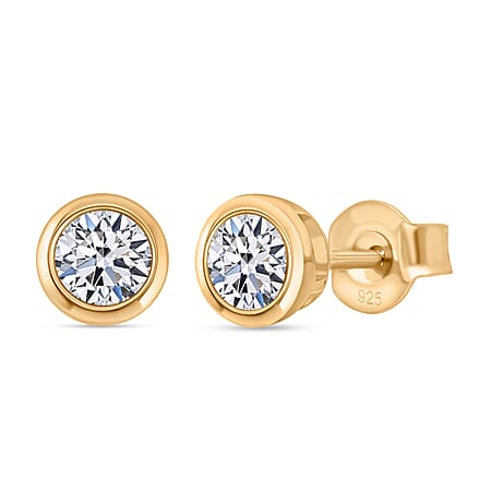 LUXURIANT 0.50 Ct. Bezel-Set Lab Grown Diamond Solitaire Stud Earring with Push Back in Vermeil Yellow Gold Plated Sterling Silver, SGL Certified LUXURIANT 0.50 Ct. Bezel-Set Lab Grown Diamond Solitaire Stud Earring with Push Back in Vermeil Yellow Gold Plated Sterling Silver, SGL Certified