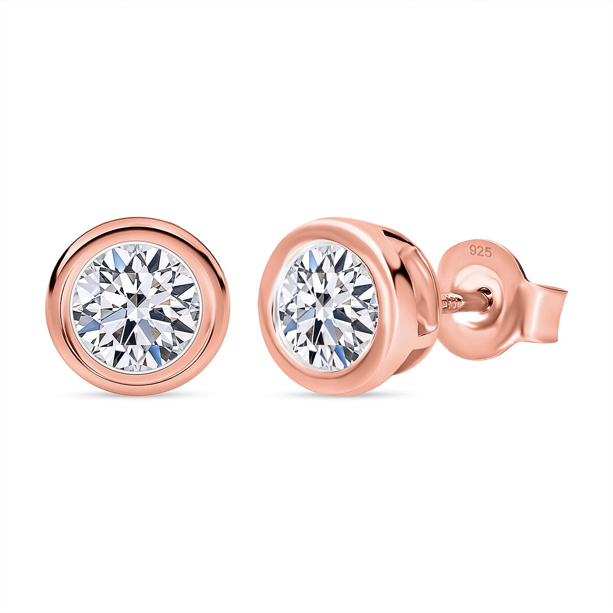 Luxuriant Diamond Lab Grown Diamond (SI-GH) Stud Push Back Earring in Vermeil Rose Gold Plated Sterling Silver 1.00 Ct.