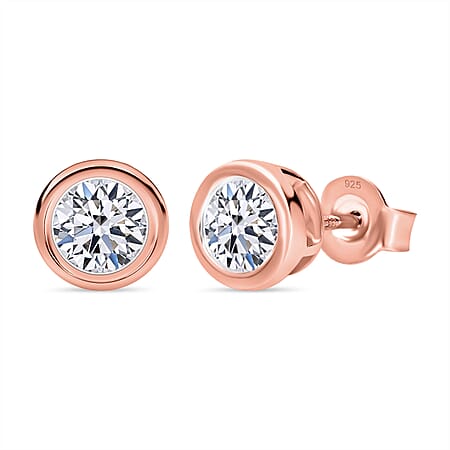 LUXURIANT 1 Ct. Bezel-Set Lab Grown Diamond Earring with Push Back in Vermeil Rose Gold Plated Sterling Silver