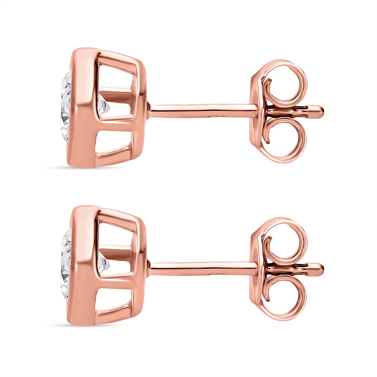 Luxuriant Diamond Lab Grown Diamond (SI-GH) Stud Push Back Earring in Vermeil Rose Gold Plated Sterling Silver 1.00 Ct.