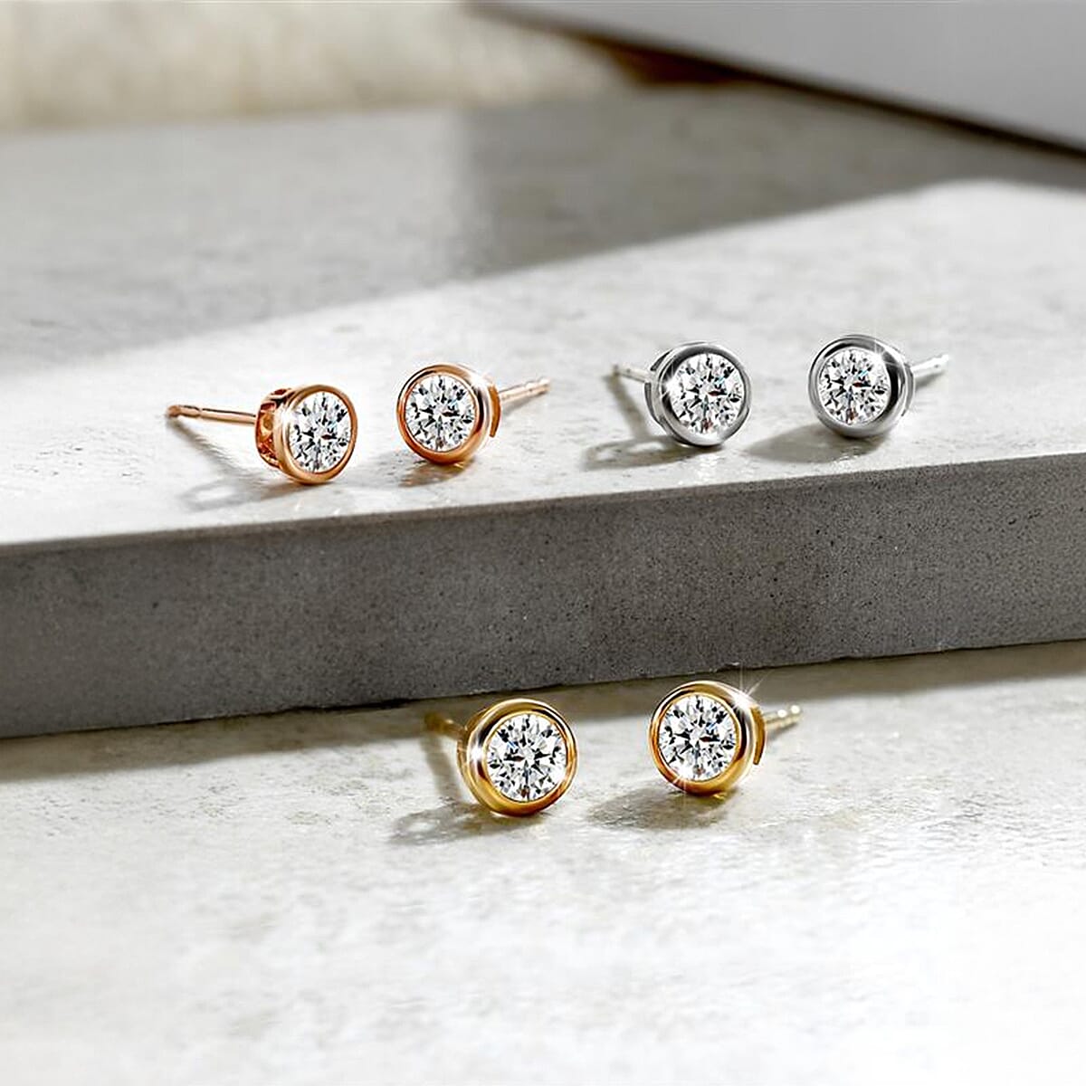 Luxuriant Diamond Lab Grown Diamond (SI-GH) Stud Push Back Earring in Vermeil Rose Gold Plated Sterling Silver 1.00 Ct.