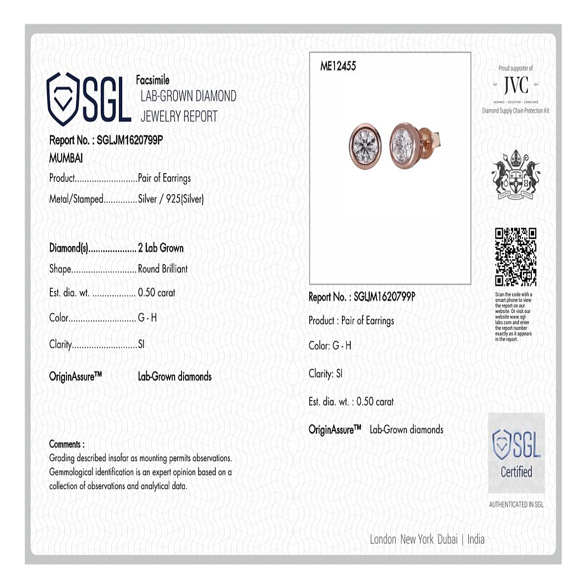 Luxuriant Diamond Lab Grown Diamond (SI-GH) Stud Push Back Earring in Vermeil Rose Gold Plated Sterling Silver 1.00 Ct.