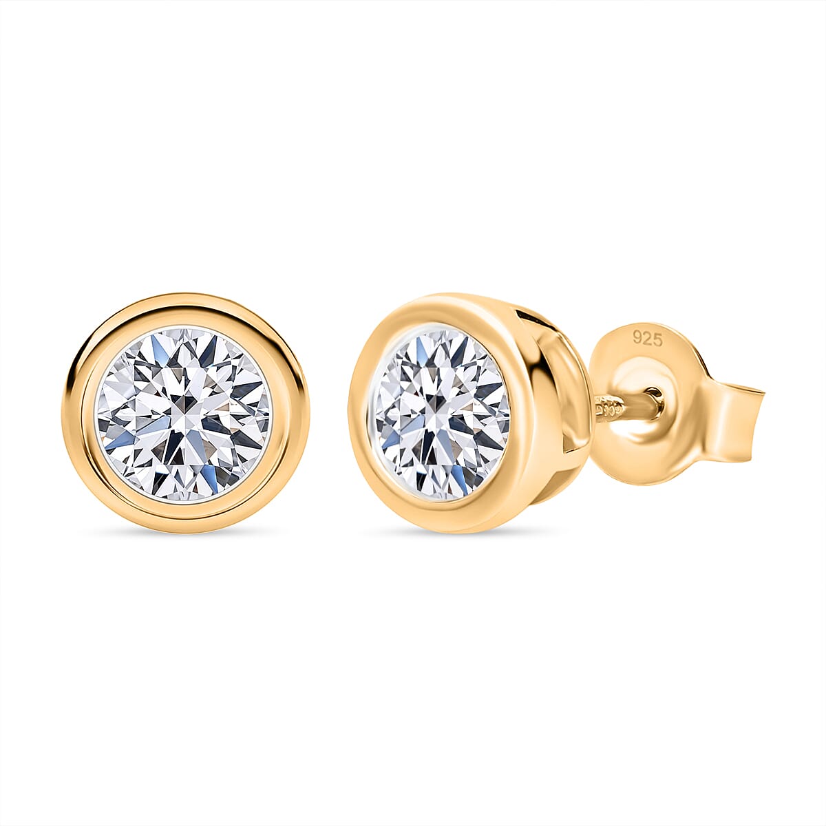 Luxuriant Diamond SGL Certified Lab Grown Diamond (SI-GH) Stud Push Back Earring in Vermeil Yellow Gold Plated Sterling Silver 1.00 Ct.