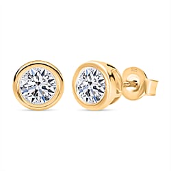 LUXURIANT 1 Ct. Bezel-Set Lab Grown Diamond Earring with Push Back in Vermeil Yellow Gold Plated Sterling Silver