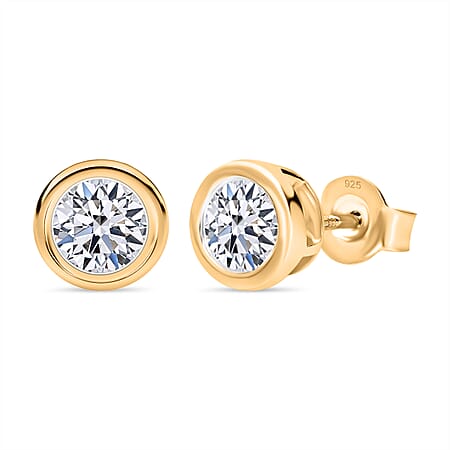 LUXURIANT 1 Ct. Bezel-Set Lab Grown Diamond Earring with Push Back in Vermeil Yellow Gold Plated Sterling Silver LUXURIANT 1 Ct. Bezel-Set Lab Grown Diamond Earring with Push Back in Vermeil Yellow Gold Plated Sterling Silver