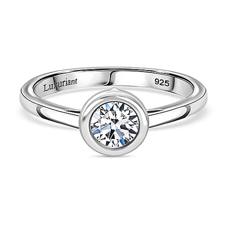 LUXURIANT 0.5 Ct.Bezel-Set Lab Grown Diamond (SI-GH) Solitaire Ring in Rhodium Overlay Sterling Silver SGL Certified