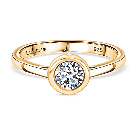LUXURIANT 0.5 Ct.Bezel-Set Lab Grown Diamond (SI-GH) Solitaire Ring in Vermeil Yellow Gold Plated Sterling Silver SGL Certified