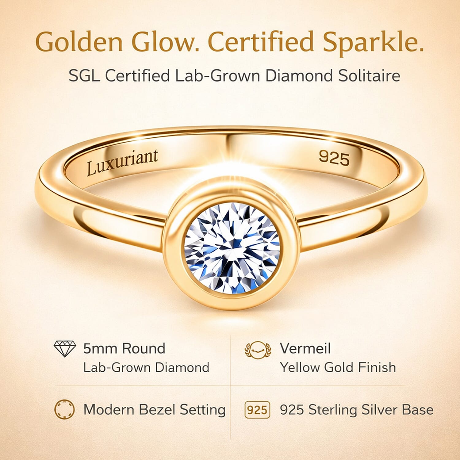 Luxuriant SGL Certified Lab Grown Diamond (SI-GH) Solitaire Ring in Sterling Silver