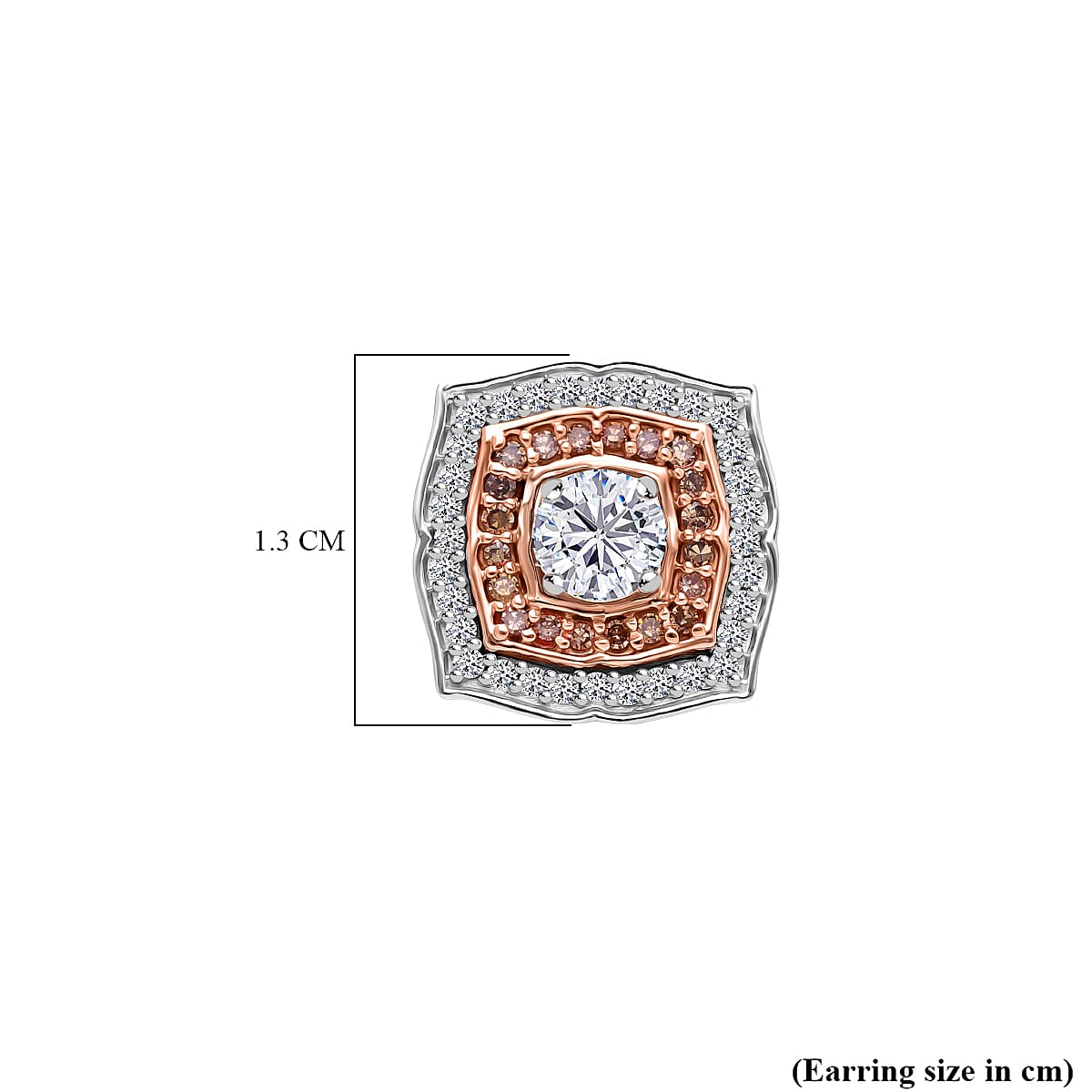 9K White Gold White Diamond & Champagne Diamond I3 Earring with Push Back 1.11 Ct.