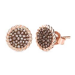 Champagne Diamond Earring with Push Back in Vermeil Rose Gold Plated Sterling Silver 0.51 Ct.
