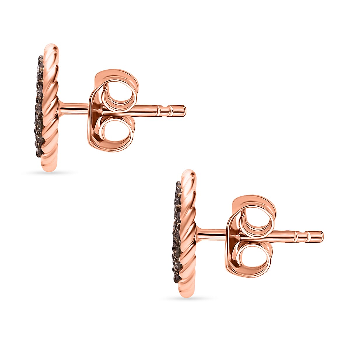 Champagne Diamond Earring with Push Back in Vermeil Rose Gold Plated Sterling Silver 0.51 Ct.