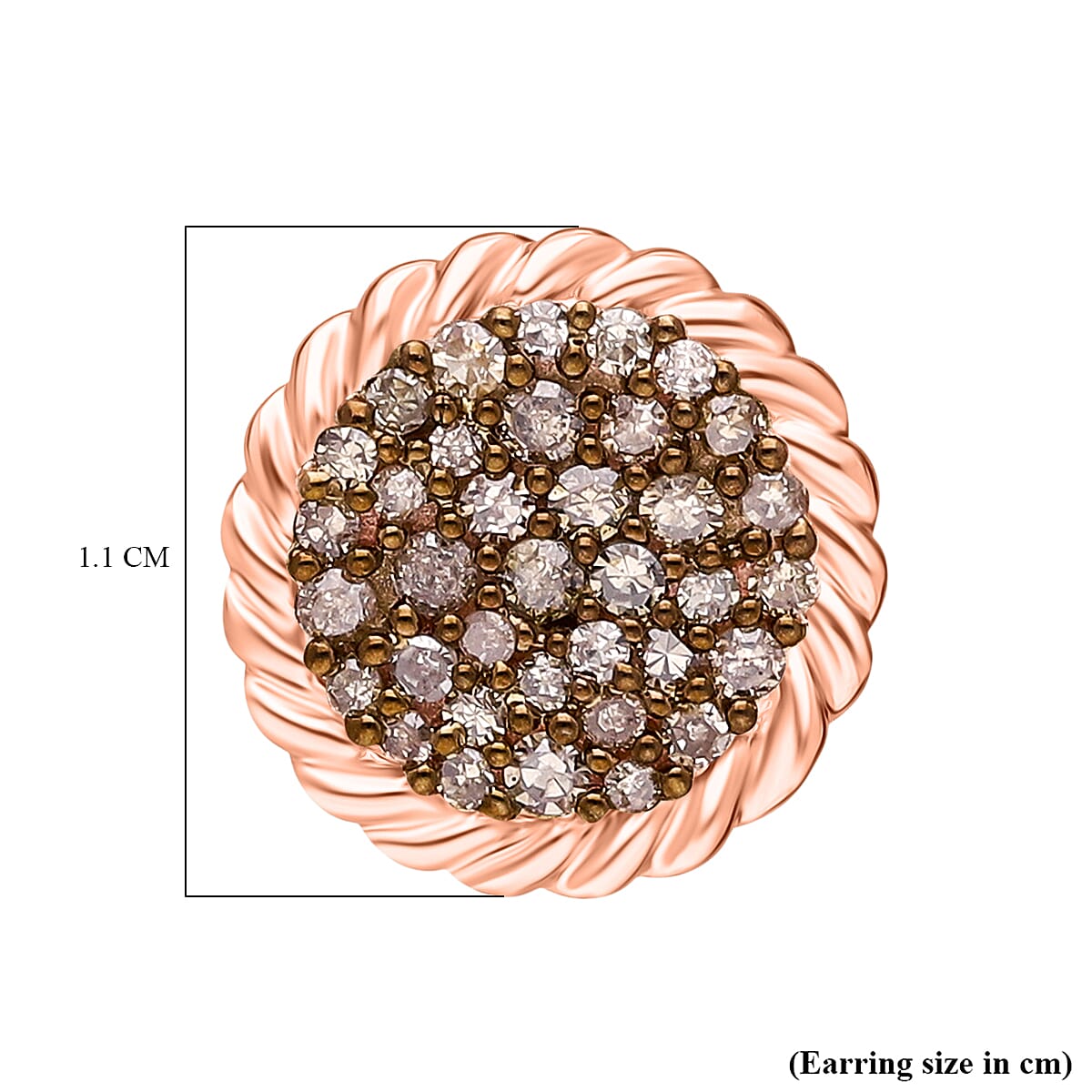 Champagne Diamond Earring with Push Back in Vermeil Rose Gold Plated Sterling Silver 0.51 Ct.