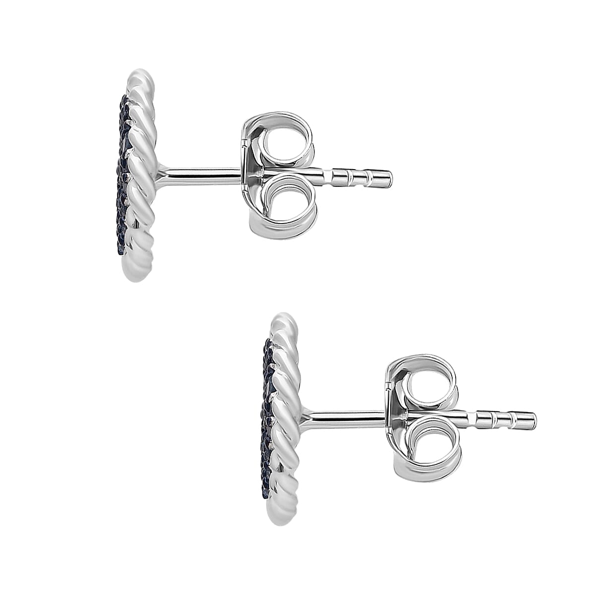 Blue Diamond Earring with Push Back in Rhodium Overlay Sterling Silver 0.52 Ct.