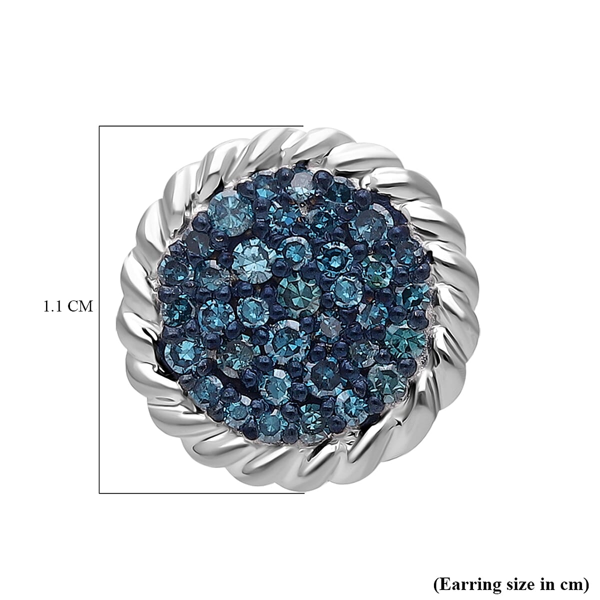 Blue Diamond Earring with Push Back in Rhodium Overlay Sterling Silver 0.52 Ct.