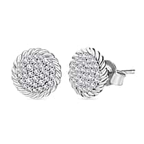 White Diamond Earring with Push Back in Rhodium Overlay Sterling Silver 0.51 Ct.