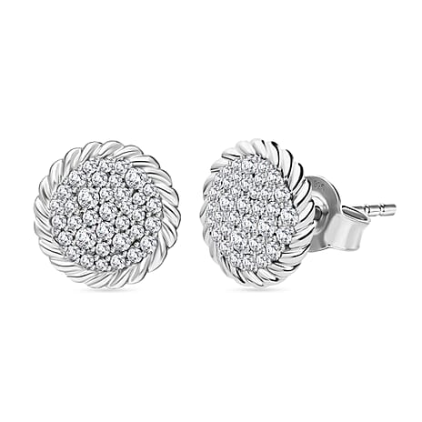 White Diamond Earring with Push Back in Rhodium Overlay Sterling Silver 0.51 Ct.