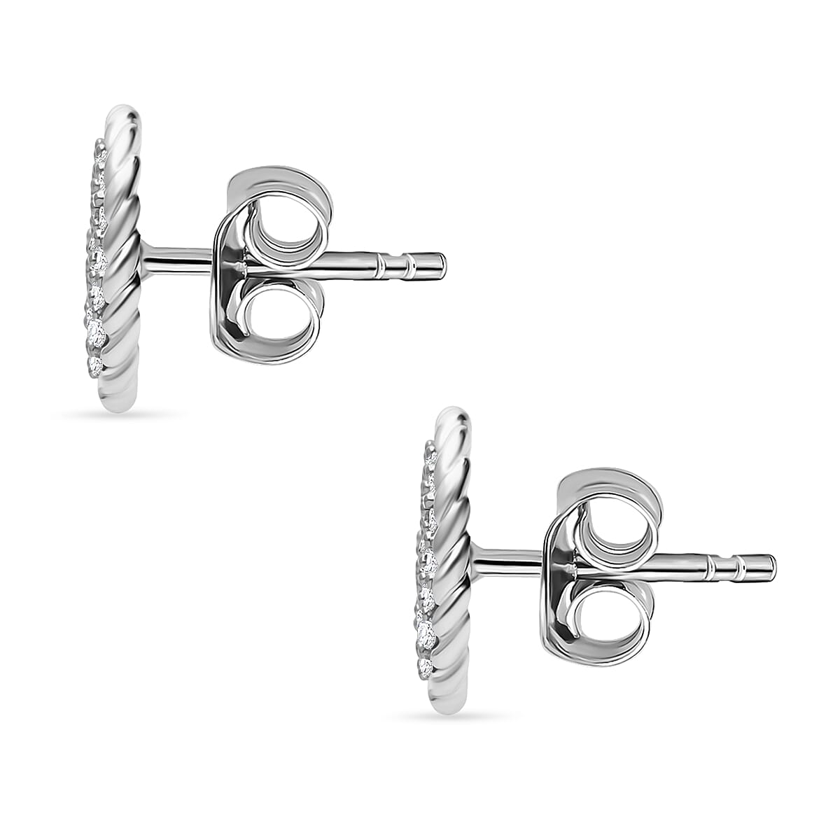 White Diamond Earring with Push Back in Rhodium Overlay Sterling Silver 0.51 Ct.