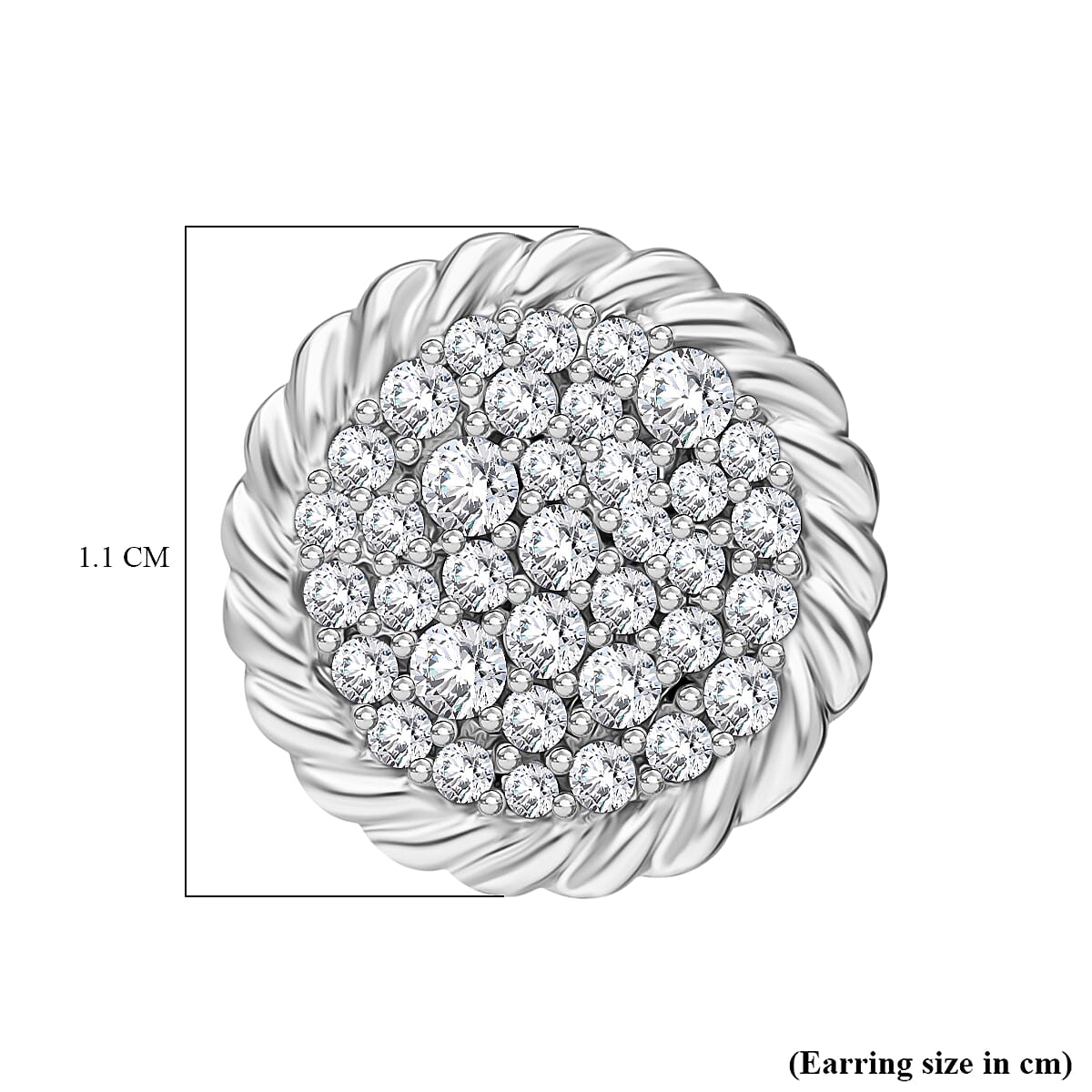 White Diamond Earring with Push Back in Rhodium Overlay Sterling Silver 0.51 Ct.