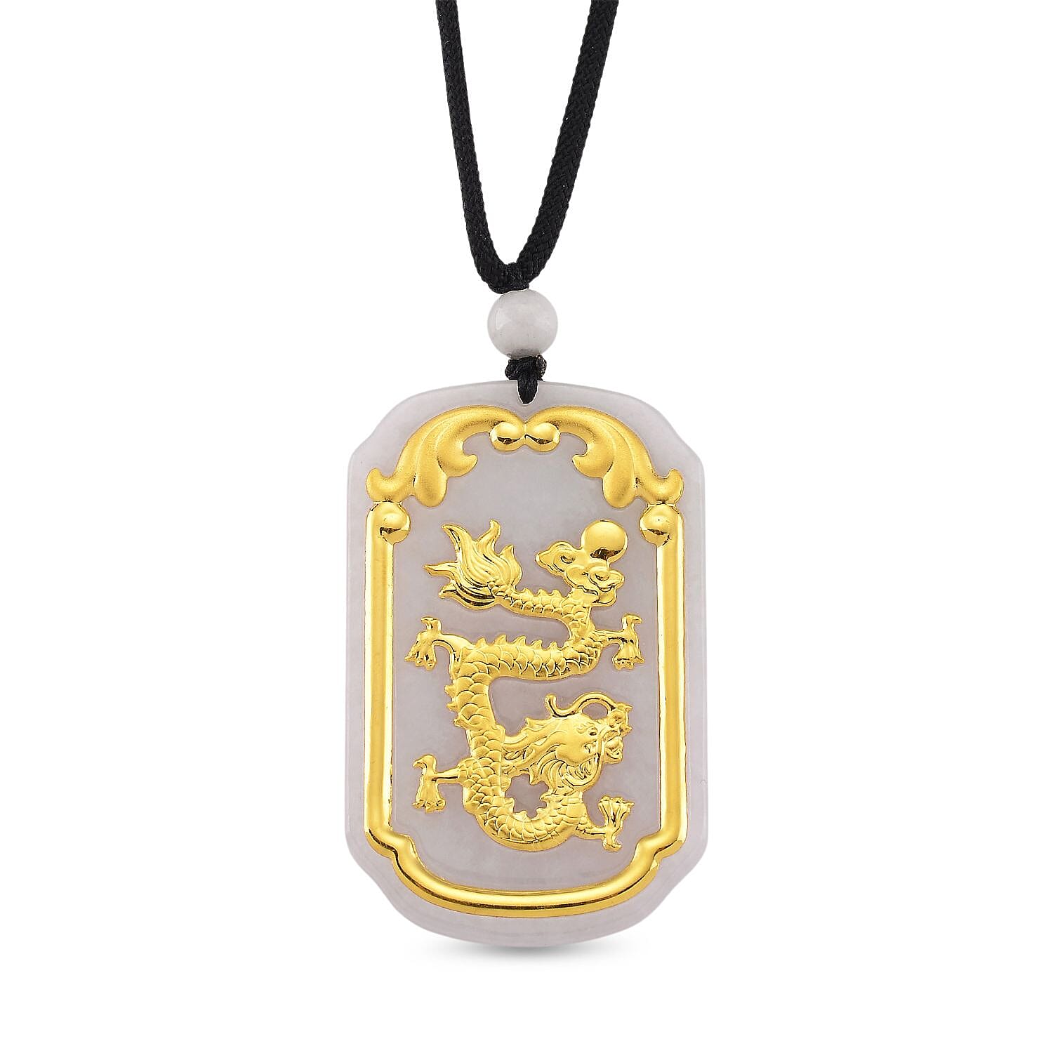 24K Yellow Natural Type A White Jadeite Dragon Cotton Thread Adjustable Necklace (Size - 30) 125.00 Ct.