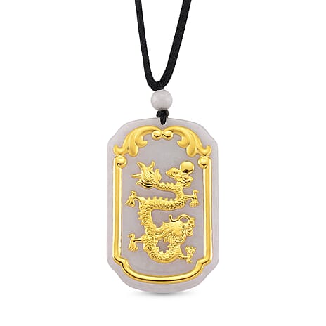 24K Yellow Natural Type A White Jadeite Dragon Cotton Thread Adjustable Necklace (Size - 30) 125.00 Ct.