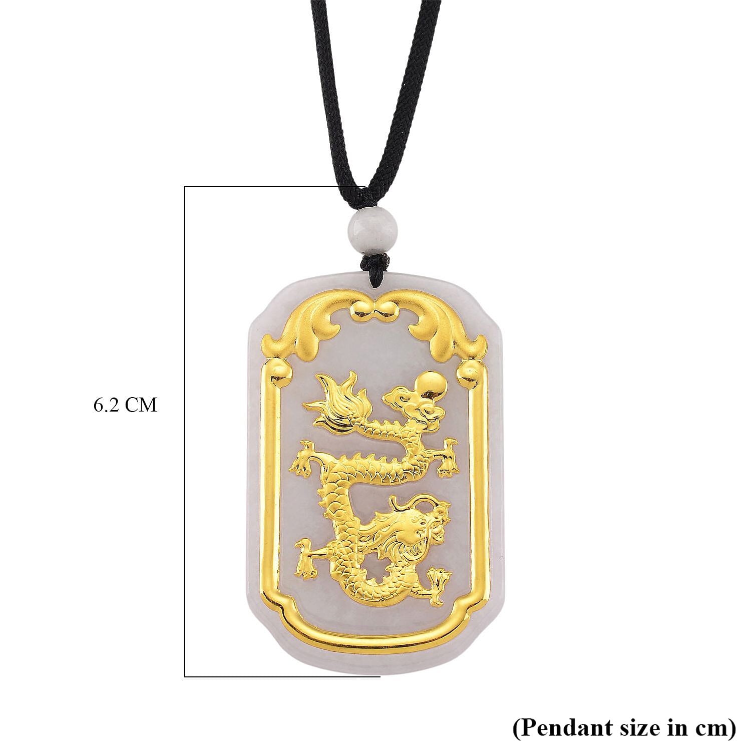 24K Yellow Natural Type A White Jadeite Dragon Cotton Thread Adjustable Necklace (Size - 30) 125.00 Ct.