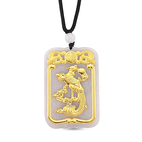 24K Yellow Gold Type A White Jade Phoenix Cotton Thread Adjustable Necklace (Size - 30) 125.00 Ct.