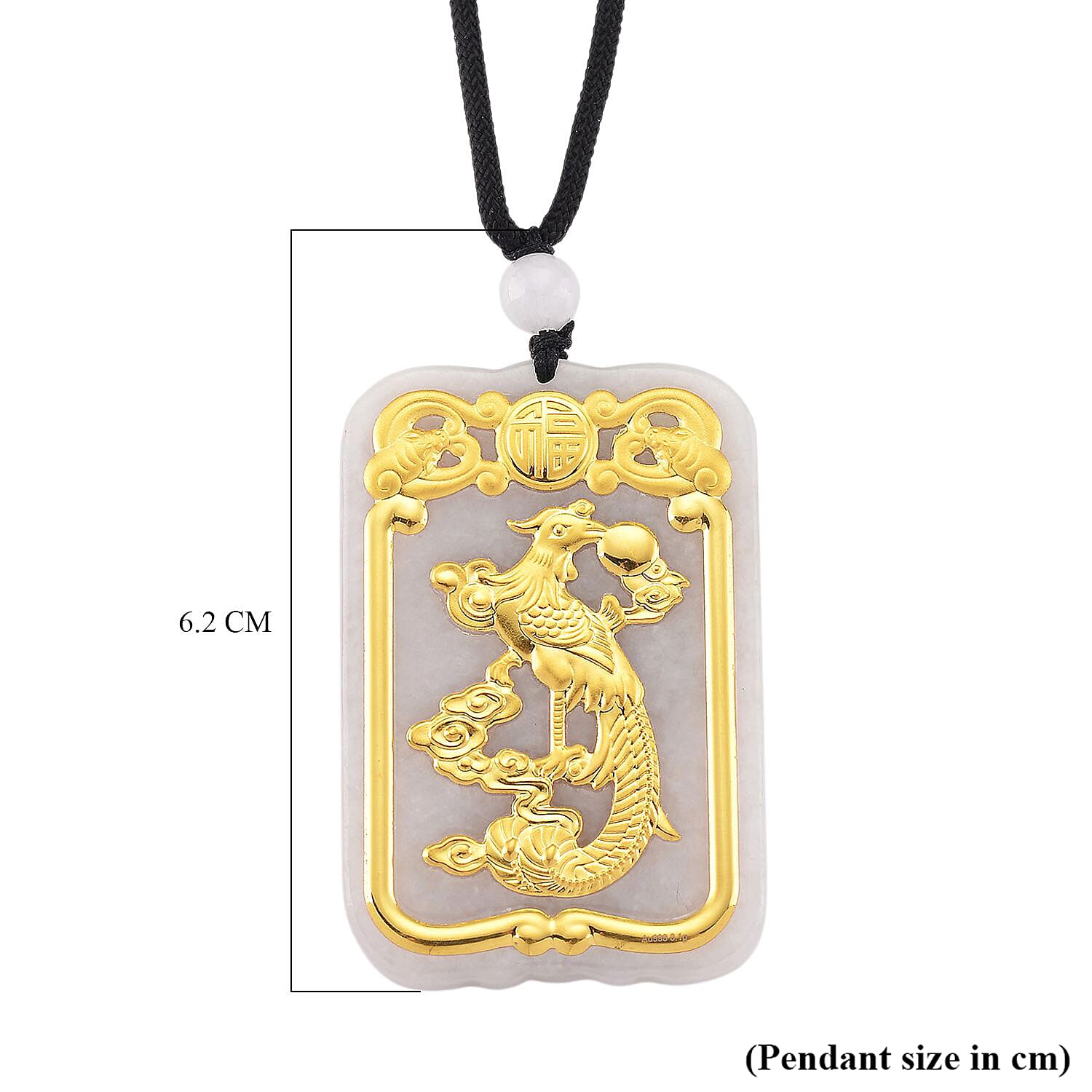 24K Yellow Gold Type A White Jade Phoenix Cotton Thread Adjustable Necklace (Size - 30) 125.00 Ct.