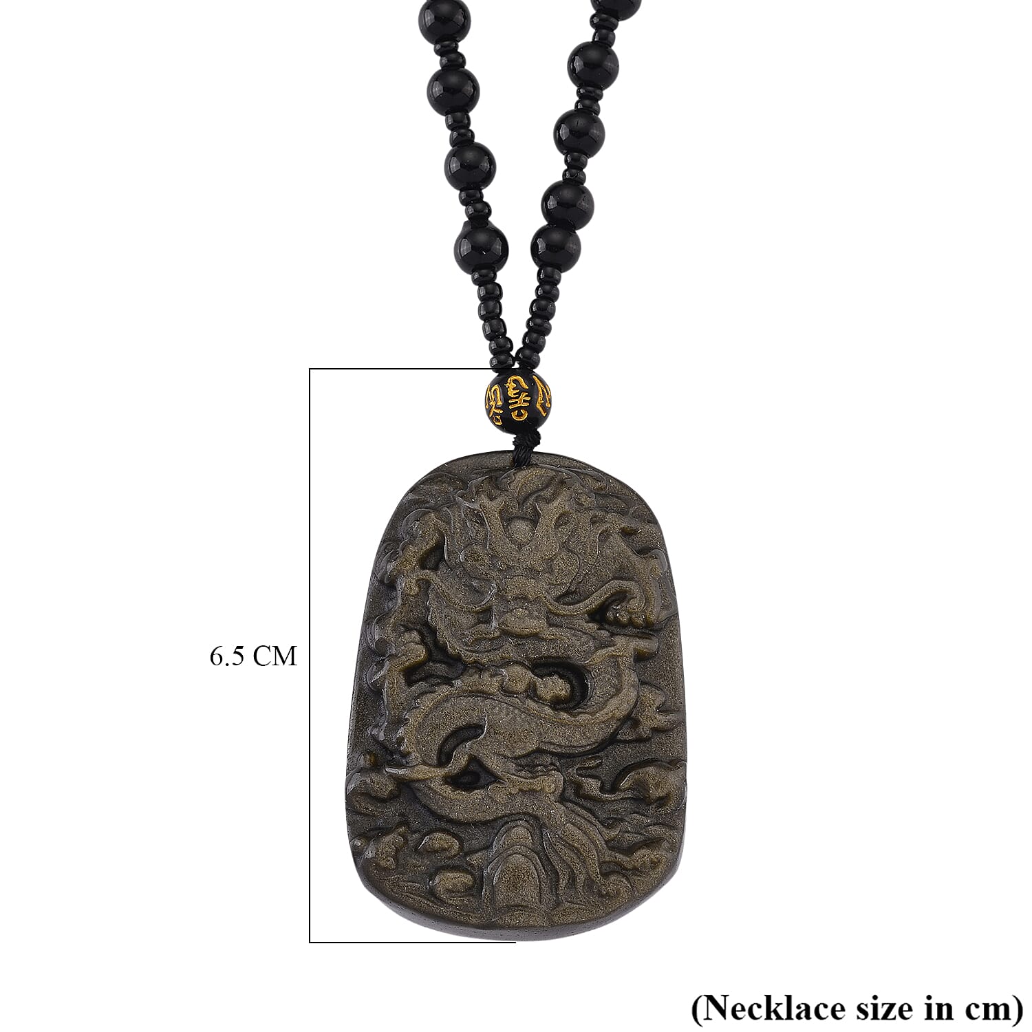 Black Obsidian Dragon Hand - Carved Pendant with Beads Chain (Size - 26) 340.00 Ct.