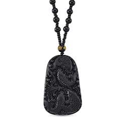 Black Obsidian Dragon Hand - Carved Pendant with Beads Chain (Size - 26) 340.00 Ct.