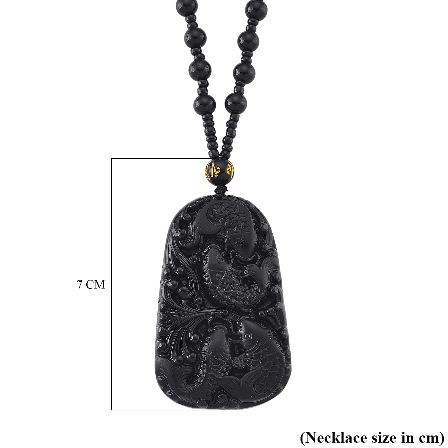 Black Obsidian Fish Hand Carved Pendant with Beads Chain (Size - 26) 290.00 Ct. Black Obsidian Fish Hand Carved Pendant with Beads Chain (Size - 26) 290.00 Ct.