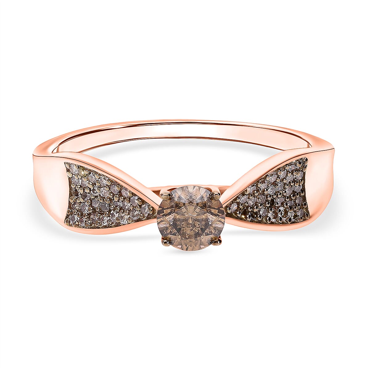 Natural Champagne Diamond (0.50cts Center) Ring in Vermeil Rose Gold Plated Sterling Silver 0.73 Ct.