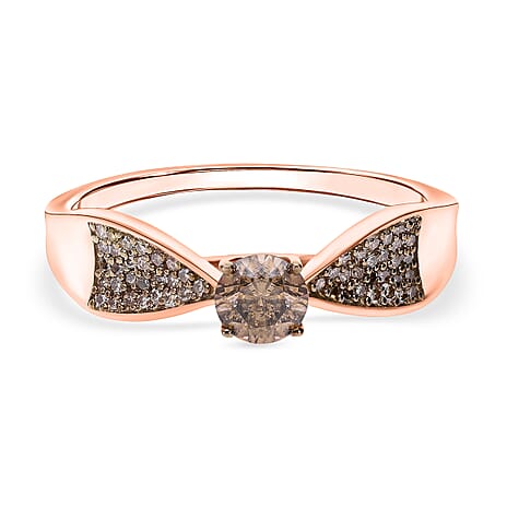 Natural Champagne Diamond (0.50cts Center) Ring in Vermeil Rose Gold Plated Sterling Silver 0.73 Ct.