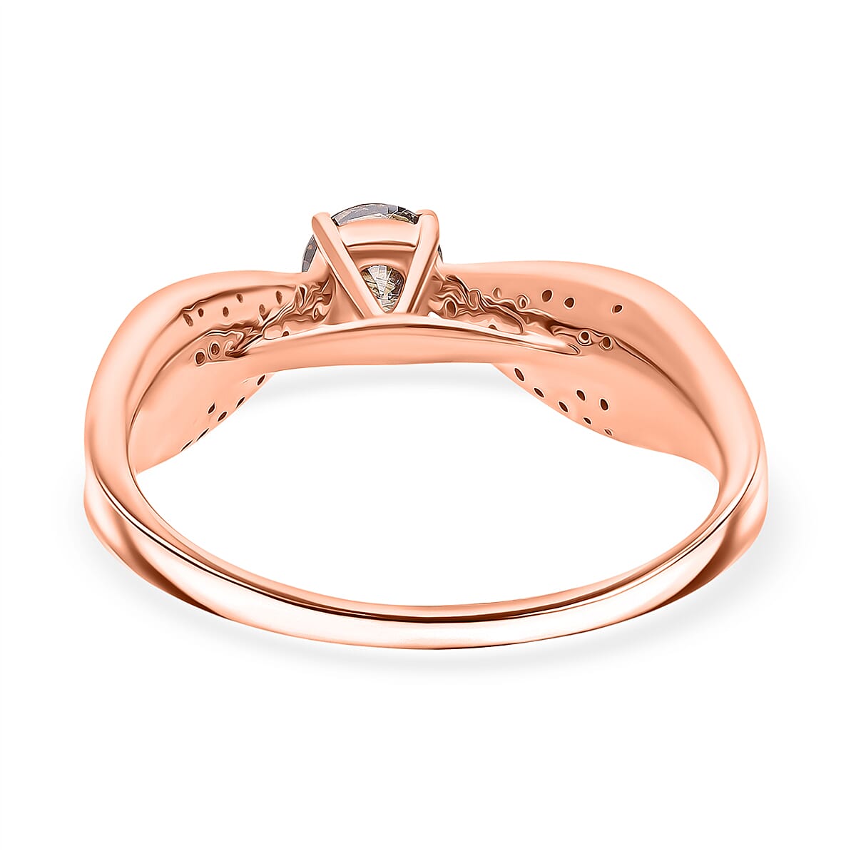 Natural Champagne Diamond (0.50cts Center) Ring in Vermeil Rose Gold Plated Sterling Silver 0.73 Ct.