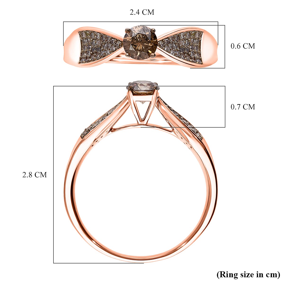 Natural Champagne Diamond (0.50cts Center) Ring in Vermeil Rose Gold Plated Sterling Silver 0.73 Ct.