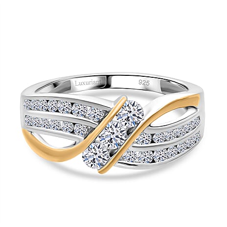 Luxuriant Lab Grown Diamond Ring in Rhodium & Yellow Gold Overlay Sterling Silver  0.75 Ct.